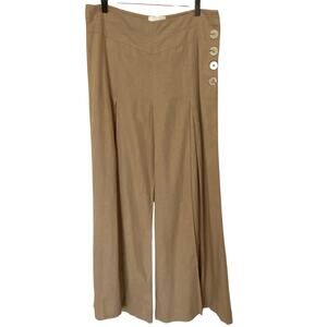 ANTHROPOLOGIE Elevenses Linen Pleated Wide Leg Sailor Pants Tan, Size 12